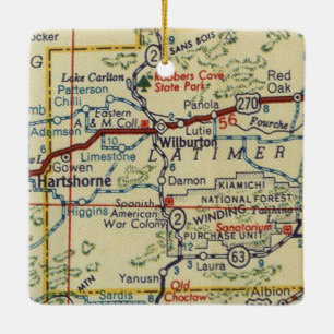 Wilburton OK Vintage Map Ceramic Ornament