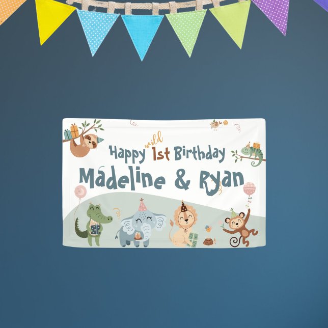 Wild 1st Birthday Banner with Zoo Animals (Creator Uploaded)