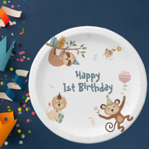 Wild 1st Birthday with Zoo Animals Paper Plate