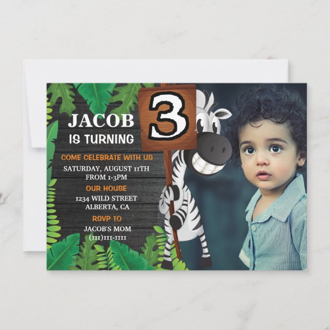 Wild 3 Safari  Custom Photo Birthday Invitation (Front)