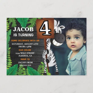 Wild 4 Safari Custom Photo Birthday Invitation