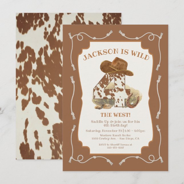 Wild 4 the West Western Cowboy Birthday Party Invitation (Front/Back)