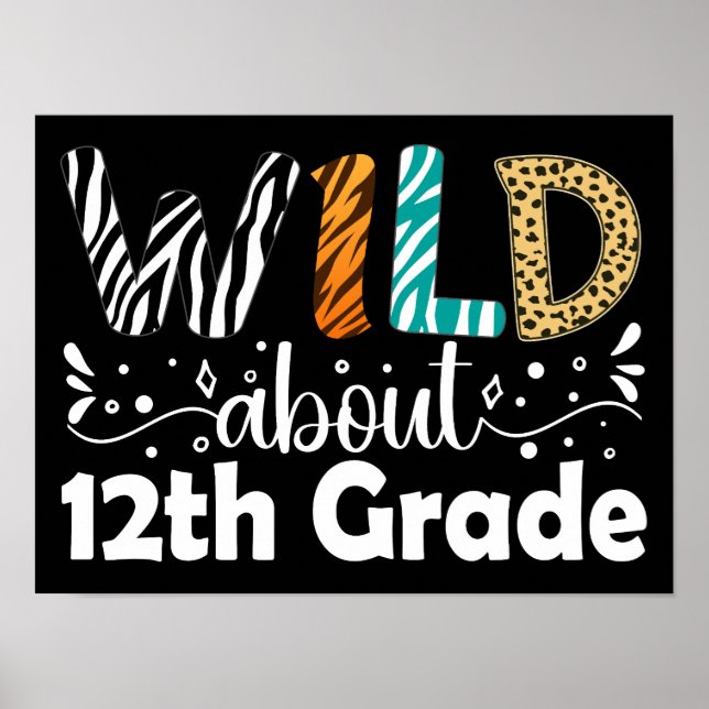 Wild About 12th Grade Teacher Student School Poster (Front)