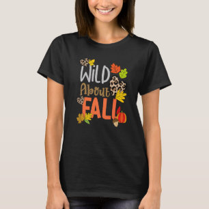 Wild About Fall Leopard I Love Fall Autumn Pumpkin T-Shirt