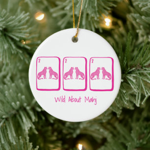 Wild About Mahj Pink Cheetah Mahjong Tiles Preppy Ceramic Tree Decoration