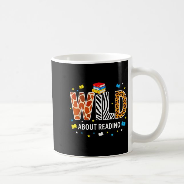 Wild about reading animal print letters funny coffee mug (Right)