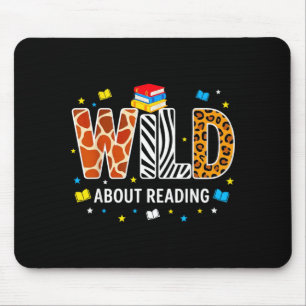 Wild about reading animal print letters funny mouse mat