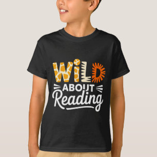 Wild about reading animal print letters funny T-Shirt