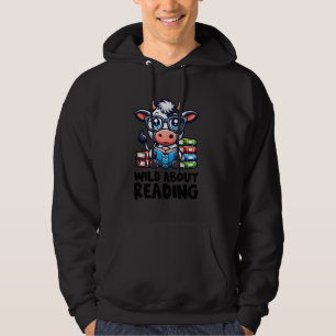 Wild About Reading Book Lover Cow Hoodie