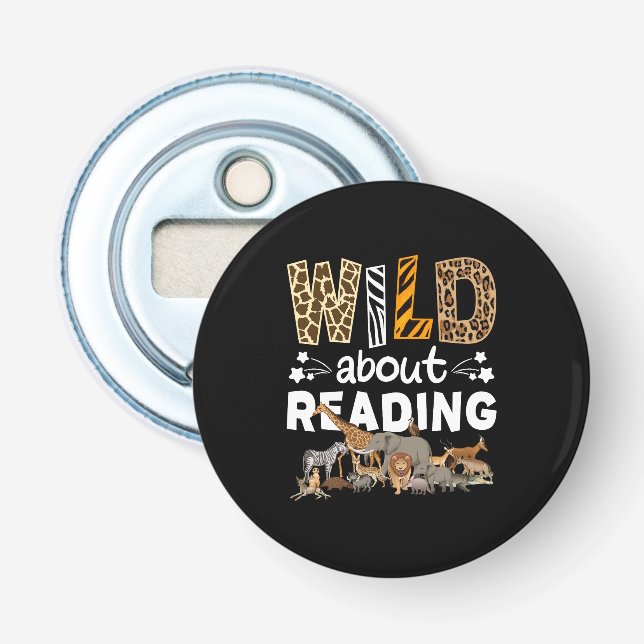 Wild About Reading Books And Bookworm Library Bottle Opener (Front)
