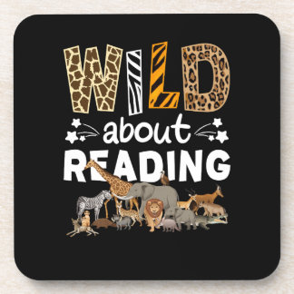 Wild About Reading Books And Bookworm Library Coaster