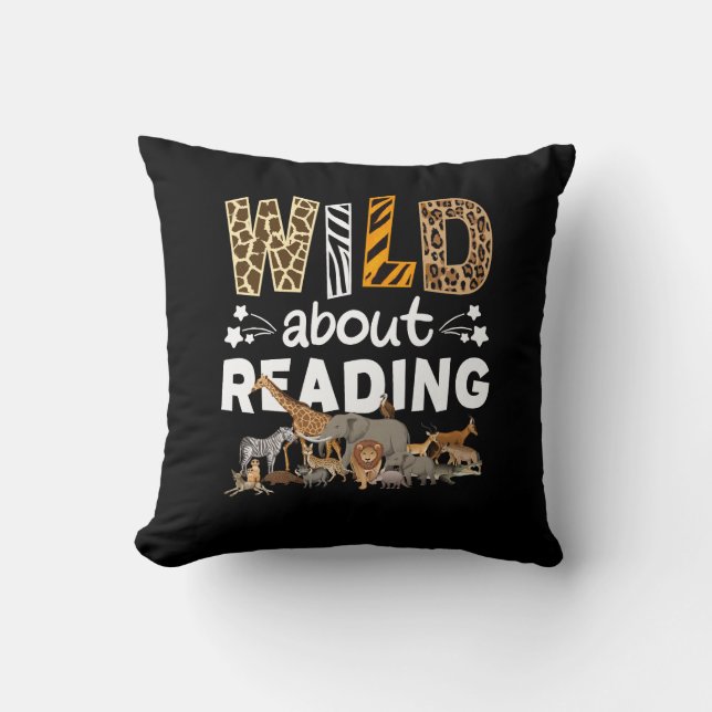 Wild About Reading Books And Bookworm Library Cushion (Front)