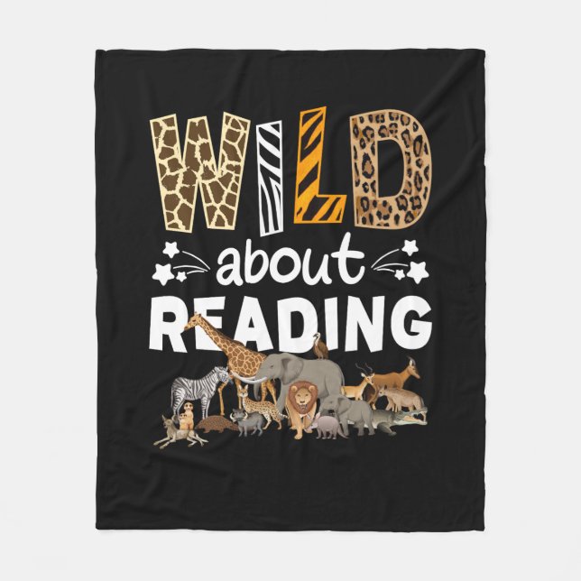 Wild About Reading Books And Bookworm Library Fleece Blanket (Front)