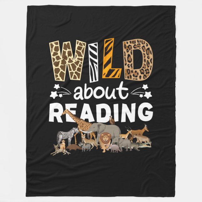 Wild About Reading Books And Bookworm Library Fleece Blanket (Front)