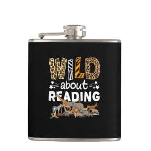 Wild About Reading Books And Bookworm Library Hip Flask