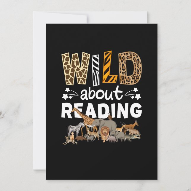 Wild About Reading Books And Bookworm Library Invitation (Front)