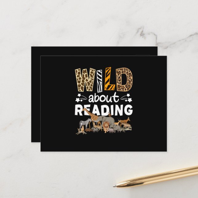 Wild About Reading Books And Bookworm Library Postcard (Front/Back In Situ)