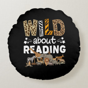 Wild About Reading Books And Bookworm Library Round Cushion