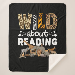 Wild About Reading Books And Bookworm Library Sherpa Blanket