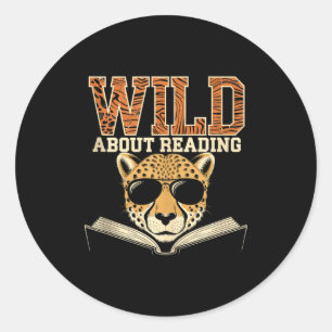 Wild about reading books reader lover librarian classic round sticker