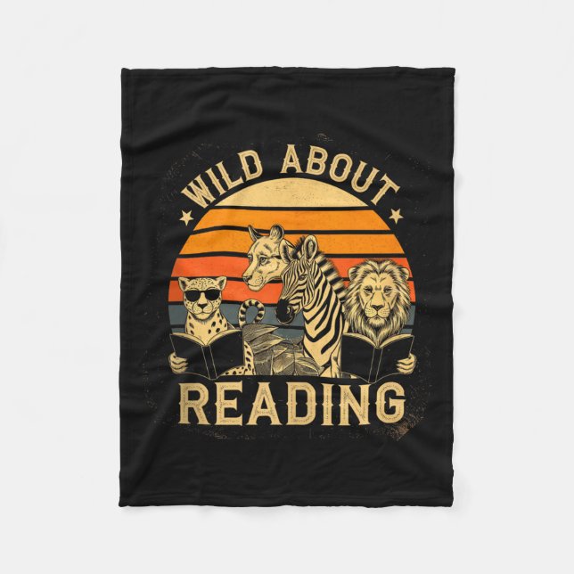 Wild about reading books reader lover librarian fleece blanket (Front)