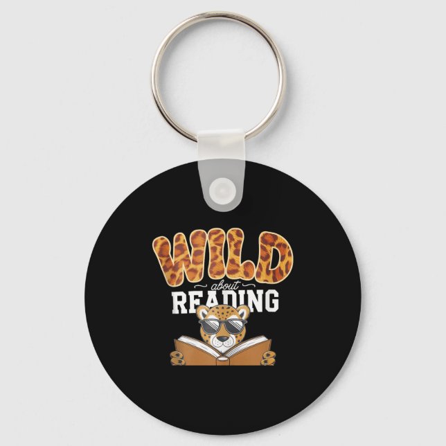 Wild about reading books reader lover librarian key ring (Front)