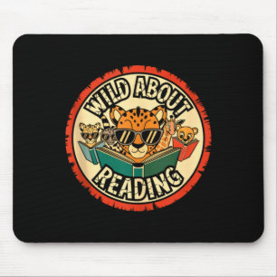 Wild about reading books reader lover librarian mouse mat