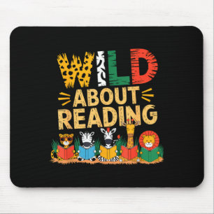 Wild about reading books reader lover librarian mouse mat