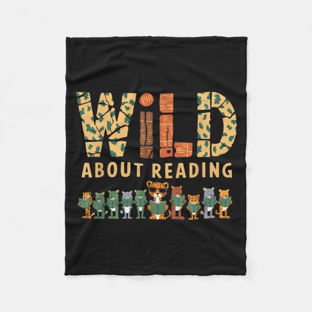 Wild about reading books reader lover librarian zo fleece blanket (Front)