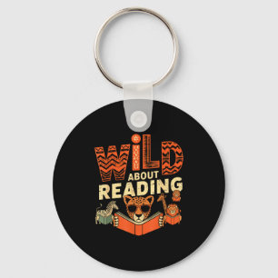 Wild about reading books reader lover librarian zo key ring