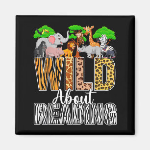 Wild about reading books zoo animals lover teacher magnet