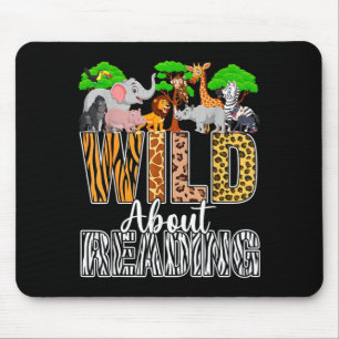 Wild about reading books zoo animals lover teacher mouse mat