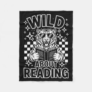 Wild about reading cool tiger sunglasses read book fleece blanket