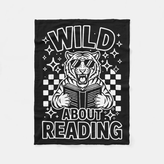 Wild about reading cool tiger sunglasses read book fleece blanket (Front)