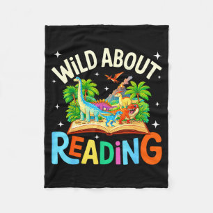 Wild About Reading Dinosaur Books Lover Teacher Fleece Blanket