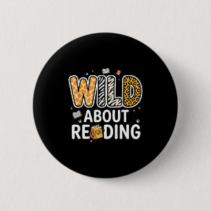 Wild about reading funny animal children book love 6 cm round badge