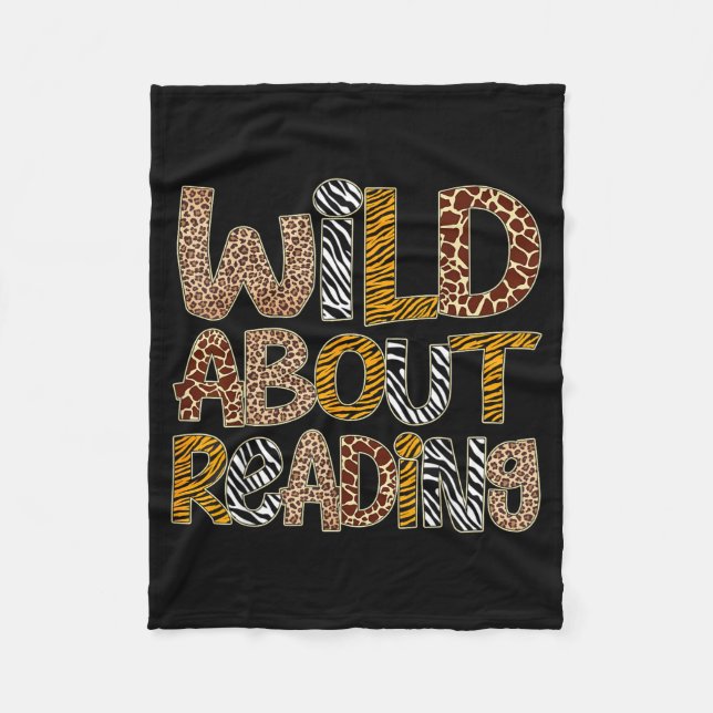 Wild about reading funny book lover bookworm fleece blanket (Front)