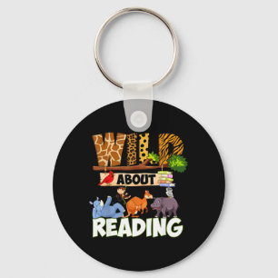 Wild About Reading Funny Book Lover Bookworm Key Ring
