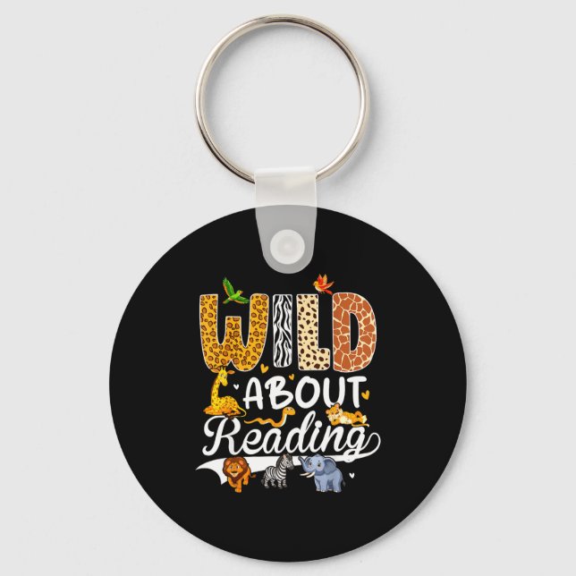 Wild about reading funny book lover bookworm key ring (Front)