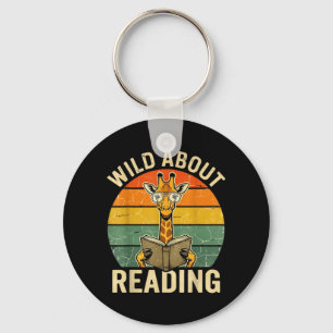 Wild About Reading Giraffe Book Lover Retro Key Ring
