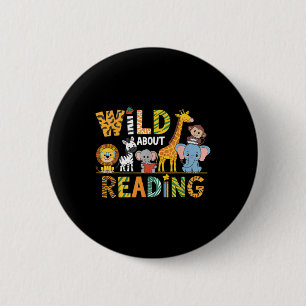 Wild About Reading Kid Love Wild Animal Books Back 6 Cm Round Badge