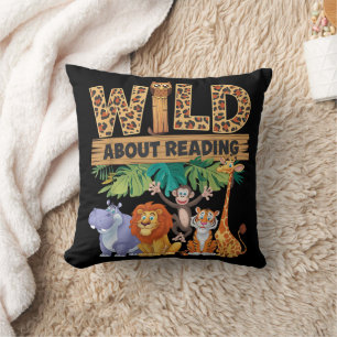 Wild About Reading Leopard Print Cute Zoo Animal Cushion