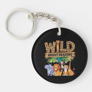 Wild About Reading Leopard Print Cute Zoo Animal Key Ring