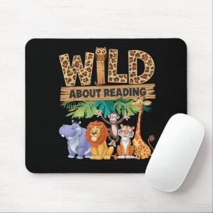 Wild About Reading Leopard Print Cute Zoo Animal Mouse Mat