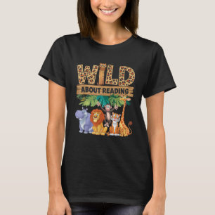Wild About Reading Leopard Print Cute Zoo Animal T-Shirt