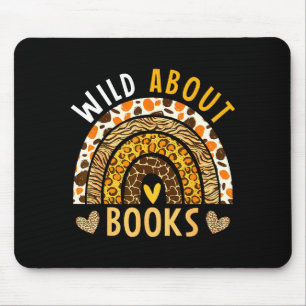 Wild about reading leopard rainbow book lover mouse mat