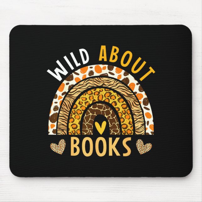 Wild about reading leopard rainbow book lover  mouse mat (Front)