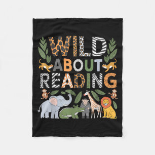 Wild about reading reading books and bookworm fleece blanket