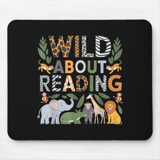 Wild about reading reading books and bookworm mouse mat (Front)