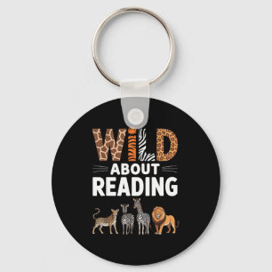 Wild about reading retro animal book lover key ring